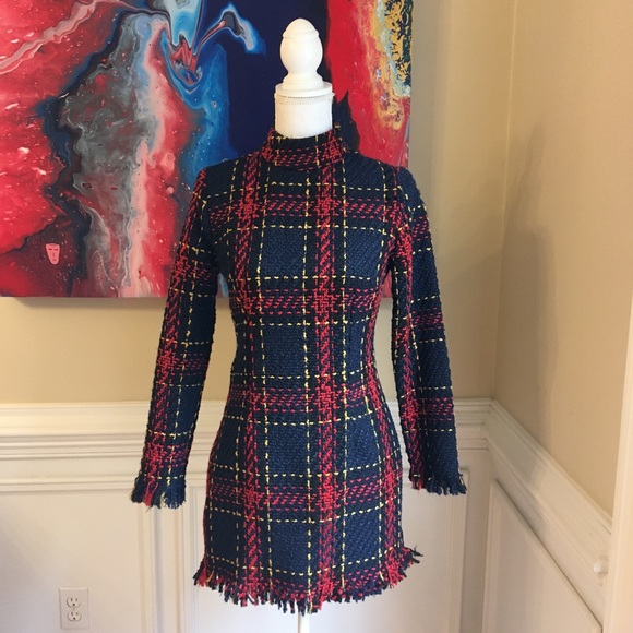 CBR Dresses & Skirts - CBR Red, Navy,Black Tweed Fringe Fitted Mini Dress